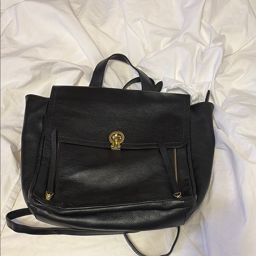 Fossil Black Leather Backpack with Gold Hardware